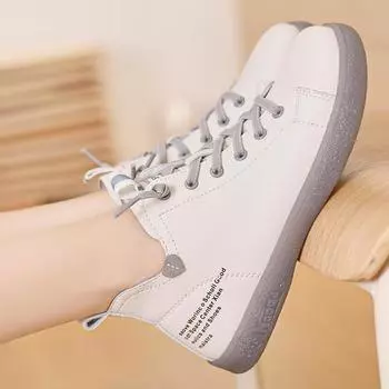 2024 Осень/Зима Женские Модные Белые Кроссовки Средней высоты, Натуральная Кожа Эластичный Ремешок Плоская Подошва Повседневная Обувь, Модные Спортивные Слипоны 40
