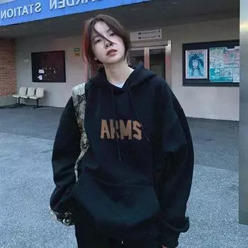2024 осень зима Женские толстовки с капюшоном в стиле Харадзюку Повседневный принт с буквами Толстовка с капюшоном свободного покроя Спортивные топы Пуловеры Одежда в стиле K-pop M