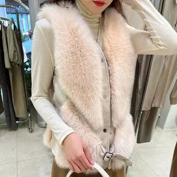 2024 осень-зима жилет из меха лисы с v-образным вырезом короткий жилет искусственный мех жилет для лошадей S