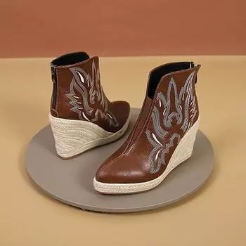 2024 осенне-раннезимняя обувь, женские ботильоны с острым носком на платформе, современные женские туфли на танкетке 10 см, черные, большие размеры 42 35 чёрный