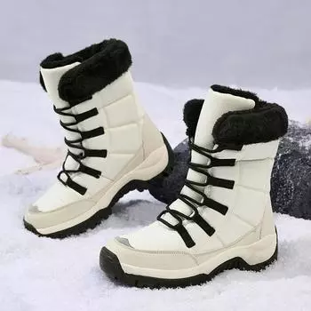 2024 осенне-зимние альпинистские ботинки, уличные теплые бархатные скальные туфли большого размера, мужские и женские ботинки на платформе с высоким голенищем, зимние ботинки 35 чёрный