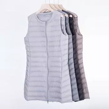 2024 осенне-зимний пуховик женский жилет портативный средний и длинный жилет на молнии большого размера с тепловым жилетом прилив M хаки