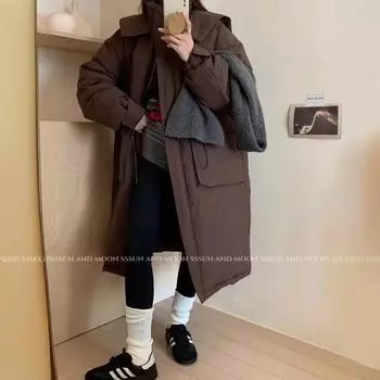 2024 осенне-зимний тренчкот, простая женская куртка-пуховик с удлиненной талией, белая повседневная теплая куртка на утином пуху One size серый