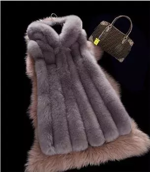 2024 осенне-зимний жилет из искусственного меха лисы, женское пальто средней и длинной длины, облегающее пальто с капюшоном, сращивание, искусственный мех S белый