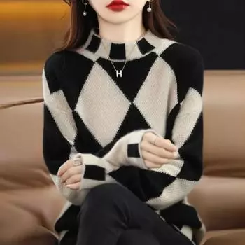 2024 осенне-зимняя новая модная женская одежда, темпераментный универсальный свитер с полувысоким воротником и длинными рукавами S красный