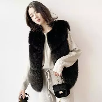 2024 осенне-зимняя одежда искусственный меховой жилет женский короткий вариант жилет искусственный мех лисы жилет сращивание куртка S абрикосовый