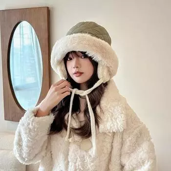 2024 осенне-зимняя шапка женская плюшевая новая вязаная универсальная теплая защитная шапка для ушей утолщенная модная бархатная шапка Lei Feng one size fits all хаки