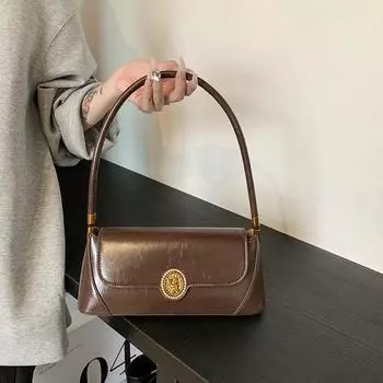 2024 осенне-зимняя сумка французского стиля, нишевая сумка, женская универсальная сумка подмышкой, новая сумка-багет, зимняя сумка через плечо, однотонная 28*11*13 чёрный