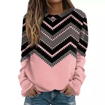 2024 осенне-зимняя женская толстовка с плечами с простыми линиями, 3D-принтованная круглая горловина, свободная футболка с длинными рукавами S