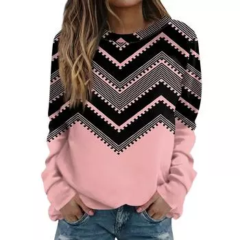 2024 осенне-зимняя женская толстовка с плечами с простыми линиями, 3D-принтованная круглая горловина, свободная футболка с длинными рукавами S