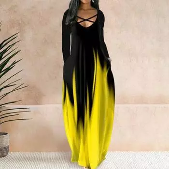 2024 Осеннее платье с длинным рукавом и большим подолом, легкое популярное повседневное свободное платье с градиентом цвета, пуловер, осеннее платье, уличная одежда 3XL зелёный