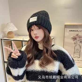 2024 осенние и зимние шапки женские плюшевые новые вязаные шапки универсальные теплые защитные наушники утолщенные модные шерстяные шапки one size fits all лавандовый