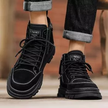 2024 Осенние классические туфли для мужчин Ботильоны из парусины Модные высокие ботинки в стиле пэчворк Повседневная обувь Уличные крутые мотоциклетные ботинки 39 хаки