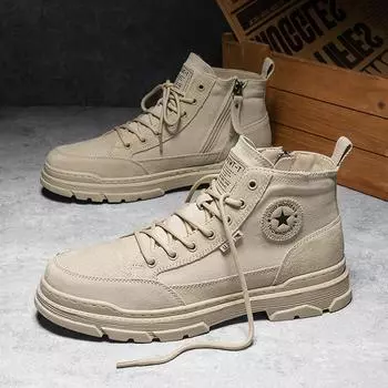 2024 Осенние классические туфли для мужчин Ботильоны из парусины Модные высокие ботинки в стиле пэчворк Повседневная обувь Уличные крутые мотоциклетные ботинки 39 серый