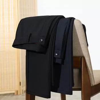 2024 Осенние мужские эластичные деловые прямые повседневные брюки для мужчин среднего возраста, без катышков из-за шлифовки, облегающие спортивные брюки для мужчин 28 чёрный