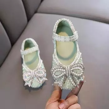 2024 Осенние туфли для девочек из кожи Мэри Джейн с мелким жемчужным бантом, детские танцевальные туфли принцессы, модная детская обувь для вечеринок и свадеб 21 бежевый