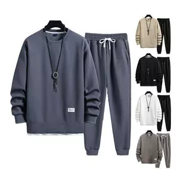 2024 осенний мужской новый вафельный костюм с круглым вырезом, повседневные и красивые спортивные брюки с длинными рукавами, комплект из двух предметов M