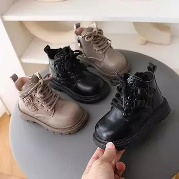2024 Осенняя детская обувь Zapatos Простая мягкая подошва Детская повседневная обувь Модные универсальные ботильоны для девочек Нескользящие зимние ботинки 21insole13.5cm хаки