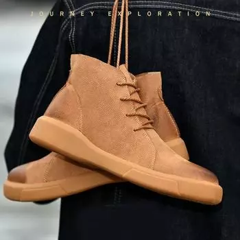 2024 Осенняя классическая обувь для мужчин Ботинки из натуральной кожи Модные высокие повседневные туфли из коровьей кожи Зимние плюшевые зимние ботинки 38 чёрный