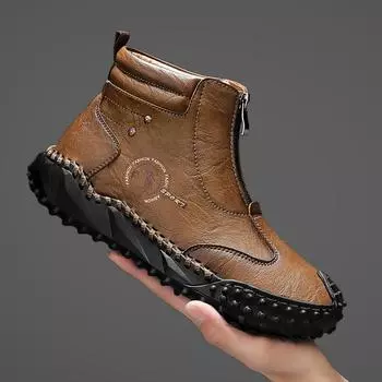 2024 Осенняя обувь для мужчин Ботильоны Модные высокие кожаные повседневные туфли Мужские зимние уличные теплые плюшевые походные ботинки 39 чёрный