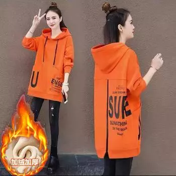 2024 осенняя одежда, новая свободная и тонкая, средняя и длинная, с капюшоном, женская куртка в иностранном стиле, закрывающая маленькую попу M [Recommended within 50kg]
