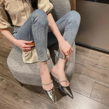 2024 остроносые босоножки с открытой спиной женские новые туфли на плоской подошве мюли дизайнерская мода летнее платье-слайд повседневное все сандалии обувь 35 серебряный