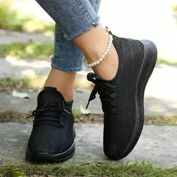 2024 Outdoor Shoes Female Mesh Women s Vulcanize Shoes Breathable Women Sneakers Lace Up Low Heel Women s Casual Sport Shoes 35 чёрный