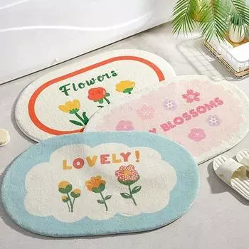 2024 Овальные цветы Маленькие свежие коврики для пола Мягкие ковры Ковры для входа в дом Туалет Ванная комната Дверь Впитывающая нескользящая подкладка для ног 40X60cm