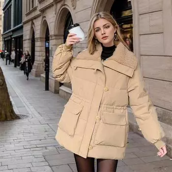 2024 овечья шерсть утолщенная женская свободная пуховая куртка из хлопка зимнее пальто M