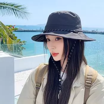 2024 панама женская весенне-летняя универсальная широкополая шляпа с защитой от ультрафиолета, закрывающая лицо и небольшая солнцезащитная шляпа для лица Adjustable чёрный