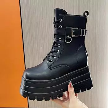 2024 панк готика платформа ботильоны челси женские новые рок эмо толстые гранж танкетки мотоциклетные туфли большие размеры 42 попа женщина 35 чёрный
