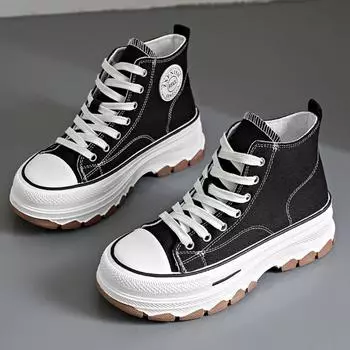 2024 парусиновые туфли женские повседневные кроссовки на платформе звездные парусиновые кроссовки беговая спортивная обувь теннисные туфли уличные кроссовки для ходьбы 37 чёрный