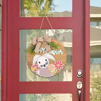 2024 Пасхальный деревянный знак Пасхальный кролик Декоративный подвесной открытый дворик Дверь висит One Size