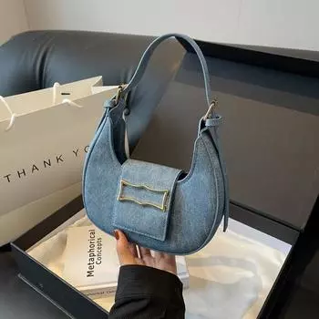 2024 персонализированная новая сумка подмышкой простая текстура нишевый дизайн сумка-полумесяц модная сумка через плечо сумка-мессенджер женская чёрный