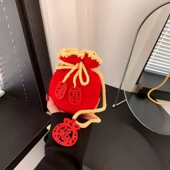 2024 персонализированная новогодняя вязаная сумка-ведро на шнурке, маленькая сумка, сумка на одно плечо, сумка через плечо, сумка для благословения, сумка для денег