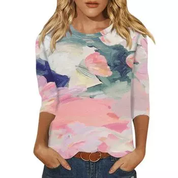 2024 Персонализированная женская модная повседневная футболка с круглым вырезом и рукавом 3/4, свободная футболка с принтом, женские топы, высококачественные женские рубашки S