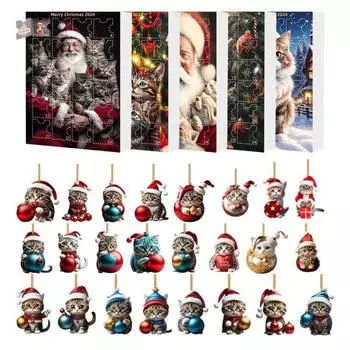 2024 Pet Адвент Календарь 2D Плоский Акрил Кошка Собака Подвески Рождественская Елка Подвесное Украшение Рождество Календарь обратного отсчета для Домашнего Декора A