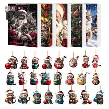 2024 Pet Адвент Календарь 2D Плоский Акрил Кошка Собака Подвески Рождественская Елка Подвесное Украшение Рождество Календарь обратного отсчета для Домашнего Декора A