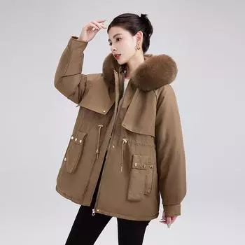 2024 Pie Overcome женская зимняя новая флисовая утепленная куртка-пуховик с большим карманом свободная стеганая куртка с поясом M чёрный