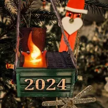 2024 Пламя мусорный контейнер подвесной светильник Рождественская елка украшение мусорный контейнер с мерцающим светодиодом красный