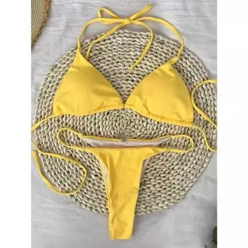 2024 пляжный купальник однотонный сексуальный сексуальный женский бикини с открытой спиной, базовый пляжный купальник, купальный костюм, женский комплект бикини S белый