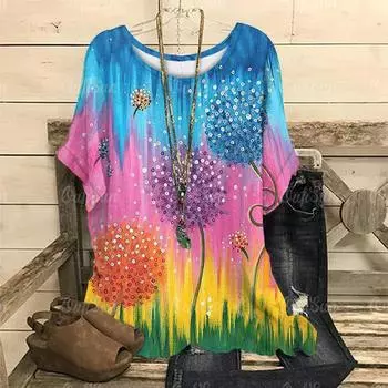 2024 Плюс Размер Женская одежда Женская мода Футболка Color Clash с коротким рукавом Футболка Женская Круглый воротник Цветной пуловер S