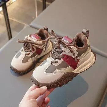 2024 Plush Sneakers for Girls Boys Winter New Fashion Korean Style Soft Bottom Anti-slippery Versatile Outside Sports Chic Shoes 22 чёрный