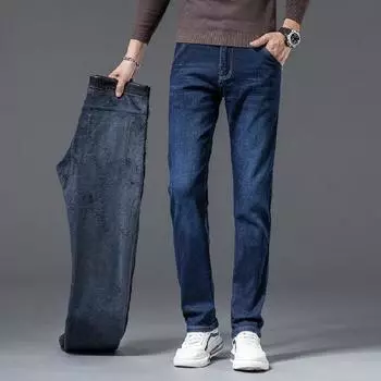 2024 Plush Thick Autumn/Winter Jeans For Men, Straight, Loose, Elastic, Business, Casual, Large, Versatile Pants 38