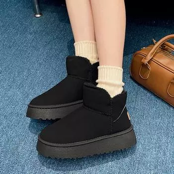 2024 Плюшевые зимние ботинки на толстой подошве, женские зимние теплые хлопковые ботинки, короткие зимние ботинки длиной до щиколотки 35 коричневый