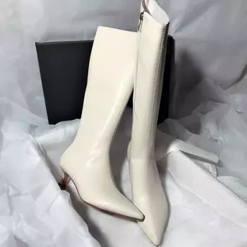 2024 pointed but knee boots knight Korean version fine heel temperament side zipper high boots 35 белый