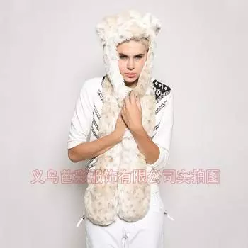 2024 популярная мультяшная шапка с изображением животных, шарф, перчатки, интегрированная 100 см, искусственный мех, шапка, женская, пятно Average Size