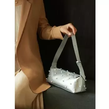 2024 Популярная ретро-сумка-багет через плечо в стиле вестерн во французском стиле, портативная новая модная сумка с подмышкой, жемчужная женская сумка чёрный