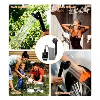 2024 Портативный душ для кемпинга, электрический душ для улицы и помещения с переключателем воды, 2200 мАч, тип-c 21x21x7cm серый