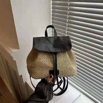 2024 повседневная новая мода лето иностранный стиль дизайн соломенное плетение отдых путешествия двойной плечевой небольшой рюкзак сумка женская белый
